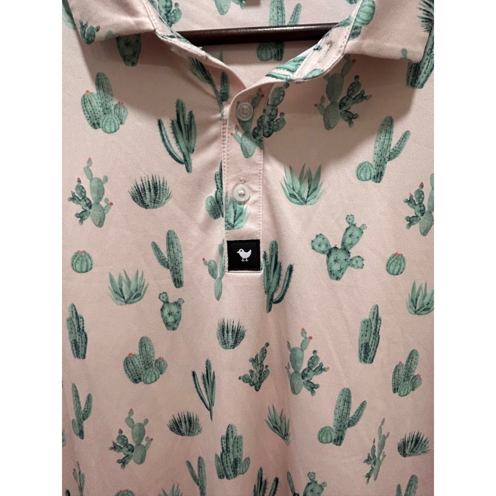 Bad Birdie Mens XL Pink Cactus Desert Print Golf Polo Performance Shirt - Picture 5 of 6